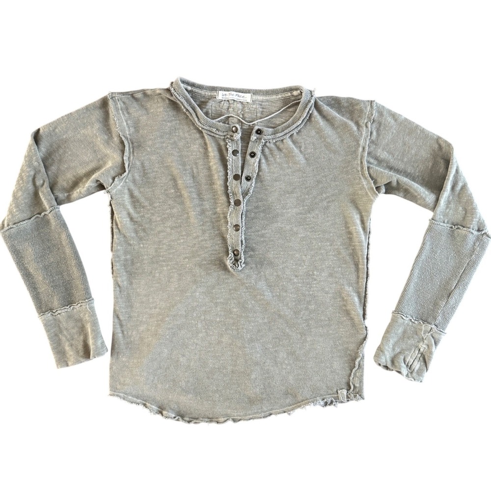 Free People We The Free Henley Top Sage Green Raw Edge Thermal Thumbhole Medium